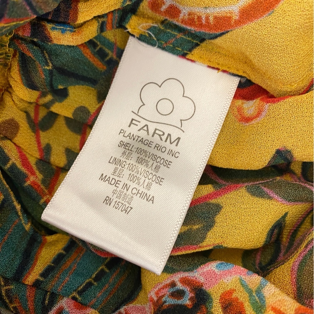 Farm Rio || Into The Wild Jungle Print Midi Dress Crepe Ruffle Yellow Small - Picture 6 of 9